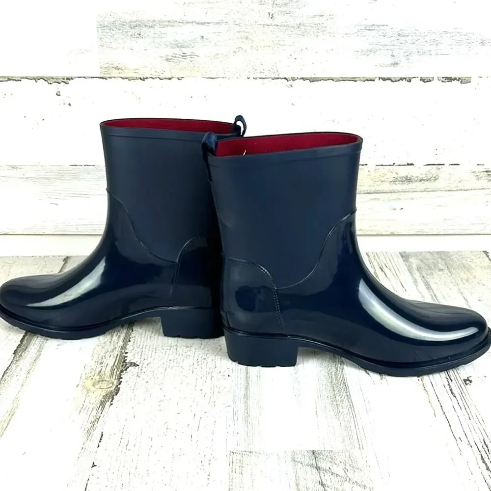 Tommy Hilfiger Rain Boots Womens 5 Navy Waterproof Ankle Booties NEW
